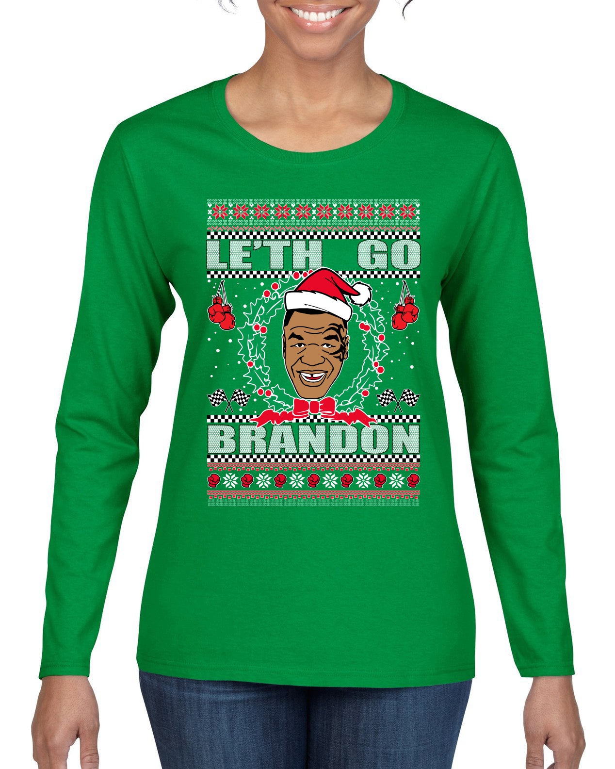 Le'th Go Brandon Ugly Christmas Sweater Womens Graphic Long Sleeve T-Shirt
