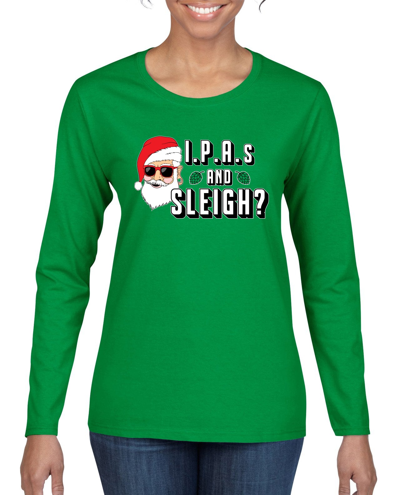 Hipster Santa IPAs and Sleigh? Christmas Womens Graphic Long Sleeve T-Shirt