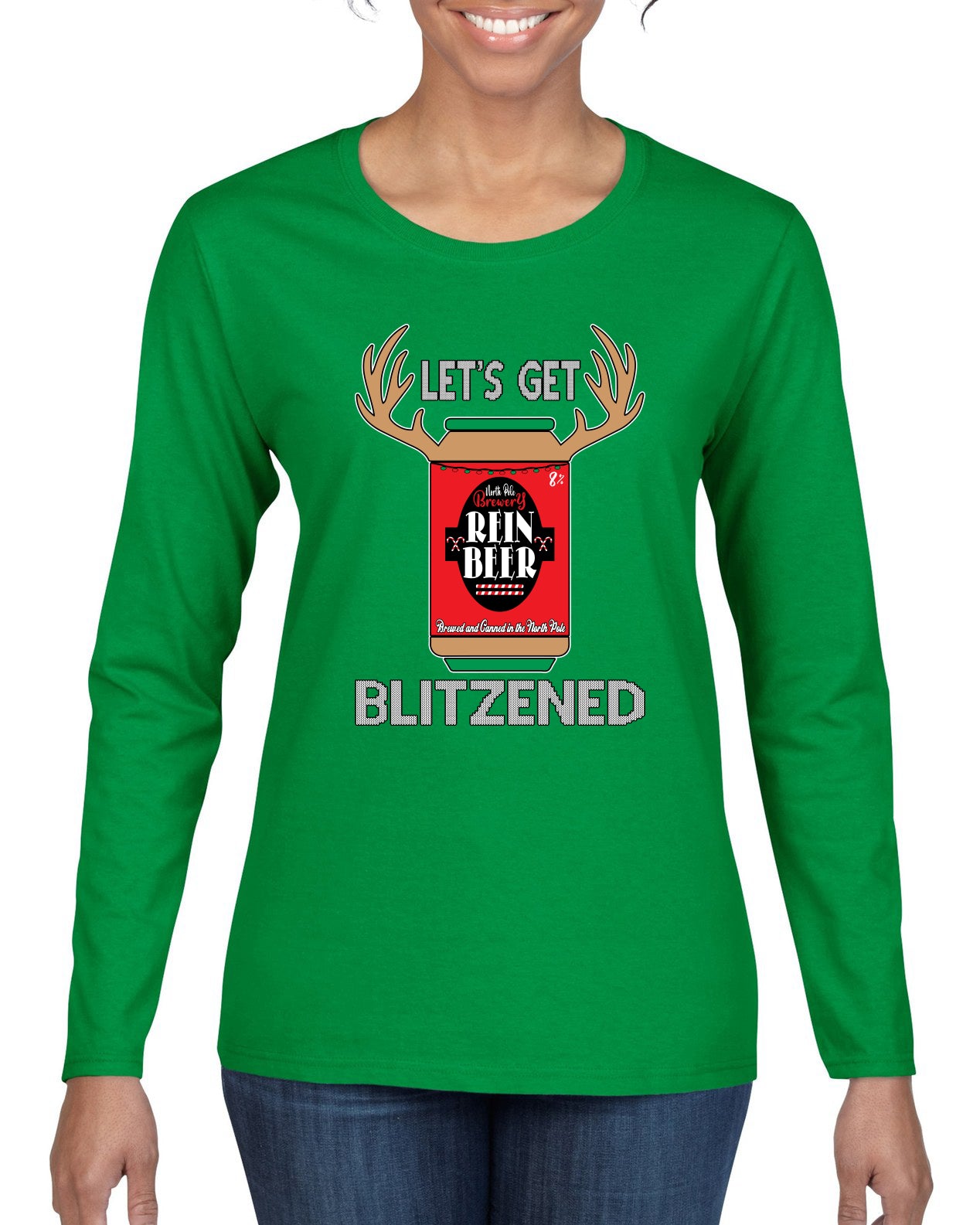 Let's Get Blitzened Christmas Womens Graphic Long Sleeve T-Shirt