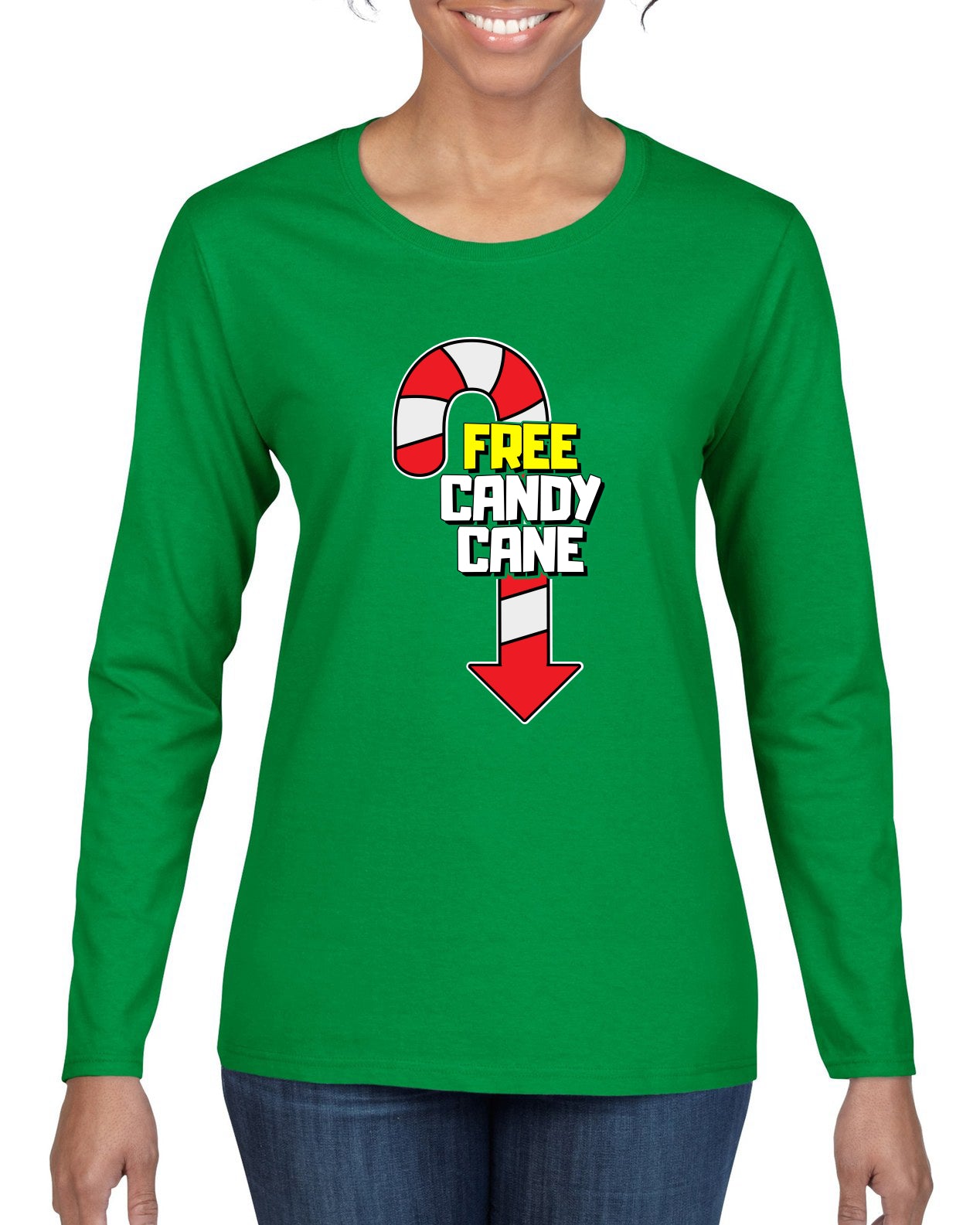 Free Candy Cane Christmas Womens Graphic Long Sleeve T-Shirt
