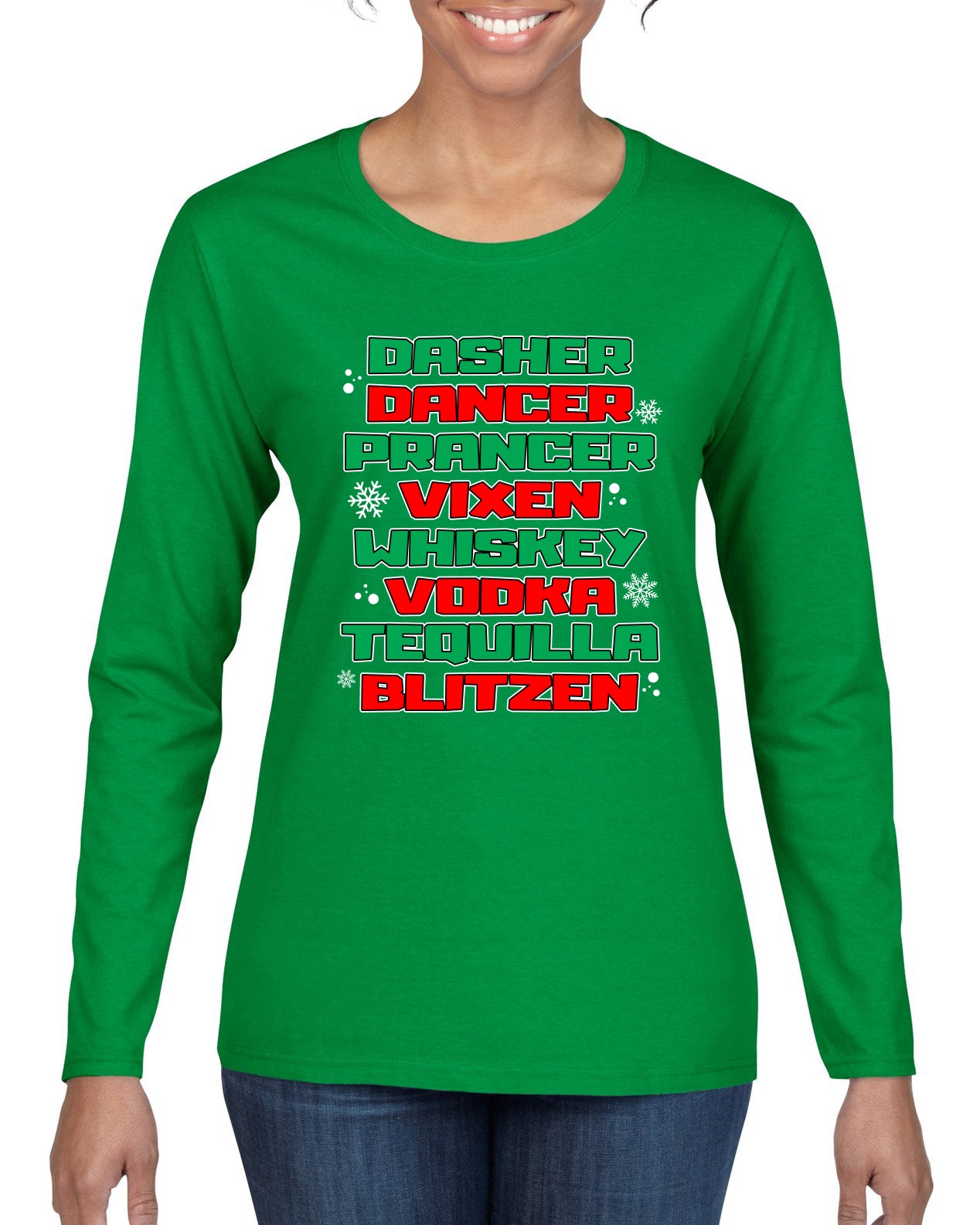 Drunken Reindeer Christmas Womens Graphic Long Sleeve T-Shirt