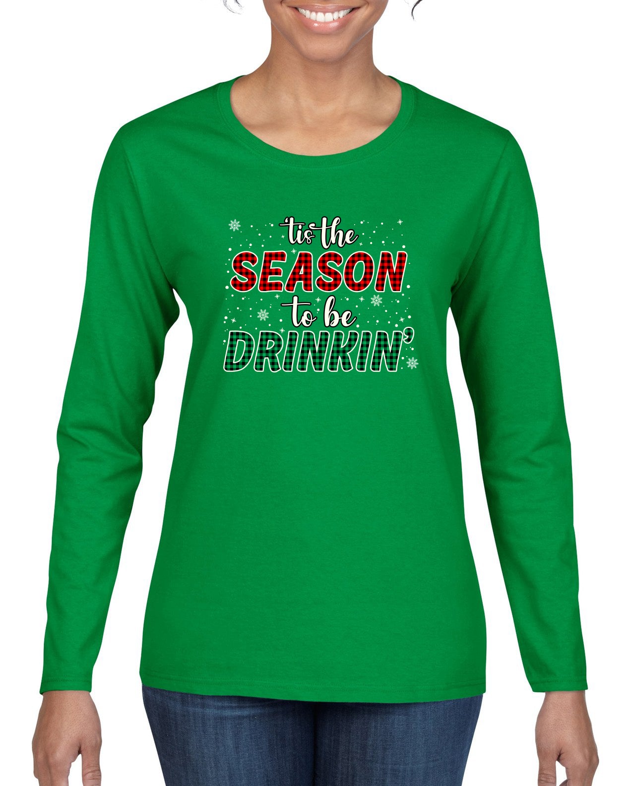 Tis' the Season To Be Drinkin' Christmas Womens Graphic Long Sleeve T-Shirt