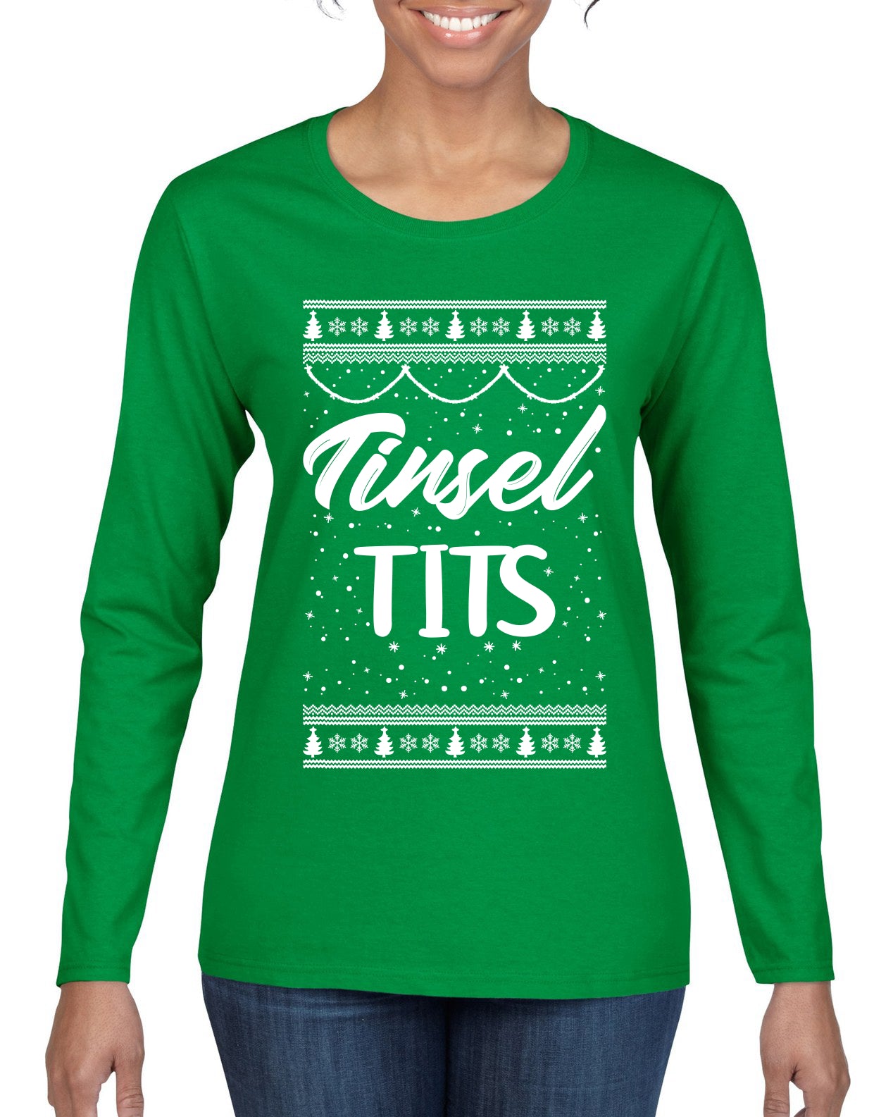 Tinsel Tits Individual Couples Ugly Christmas Sweater Womens Graphic Long Sleeve T-Shirt