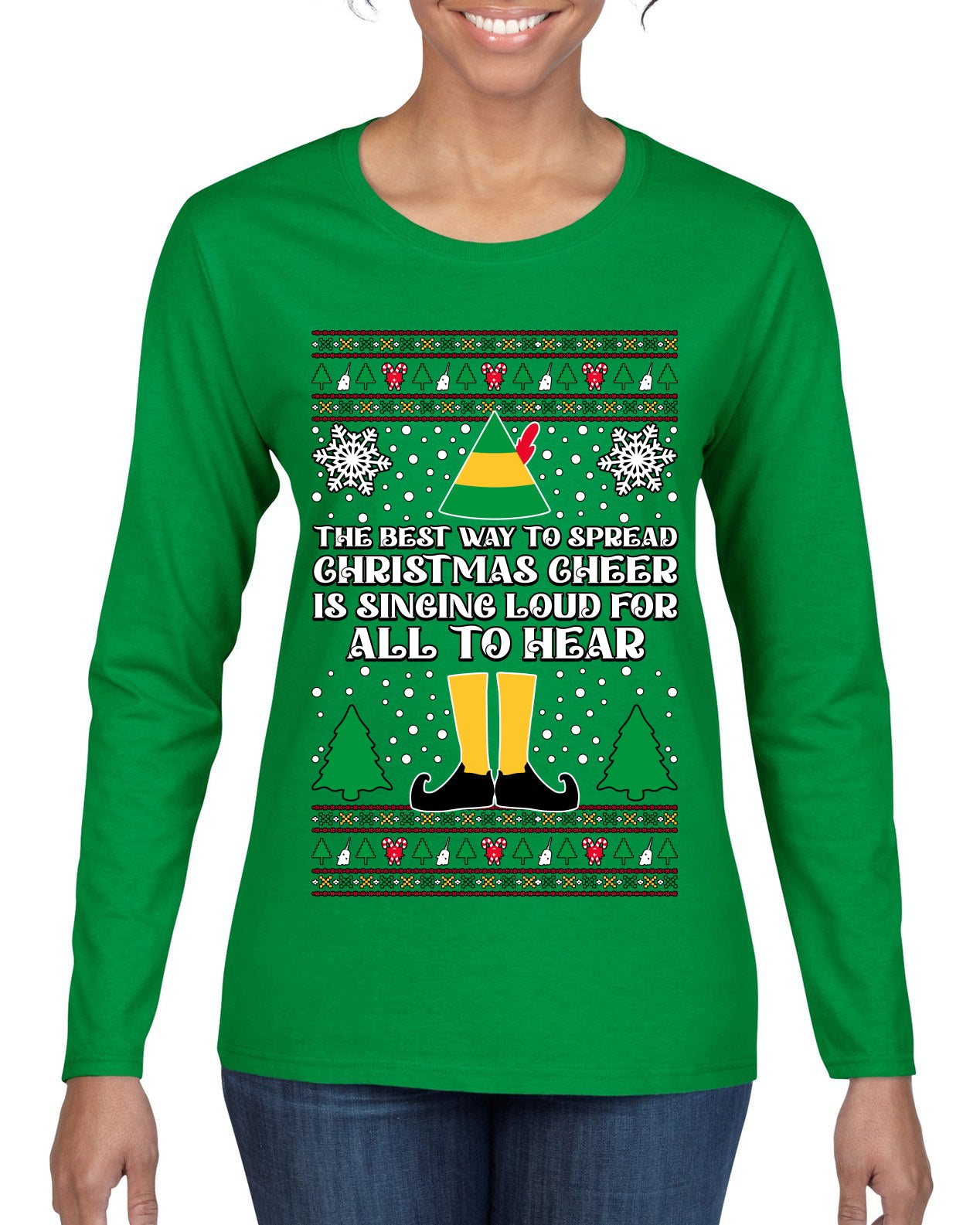 Spread Christmas Cheer Sing Loud For All To Hear Ugly Christmas Sweater Womens Graphic Long Sleeve T-Shirt