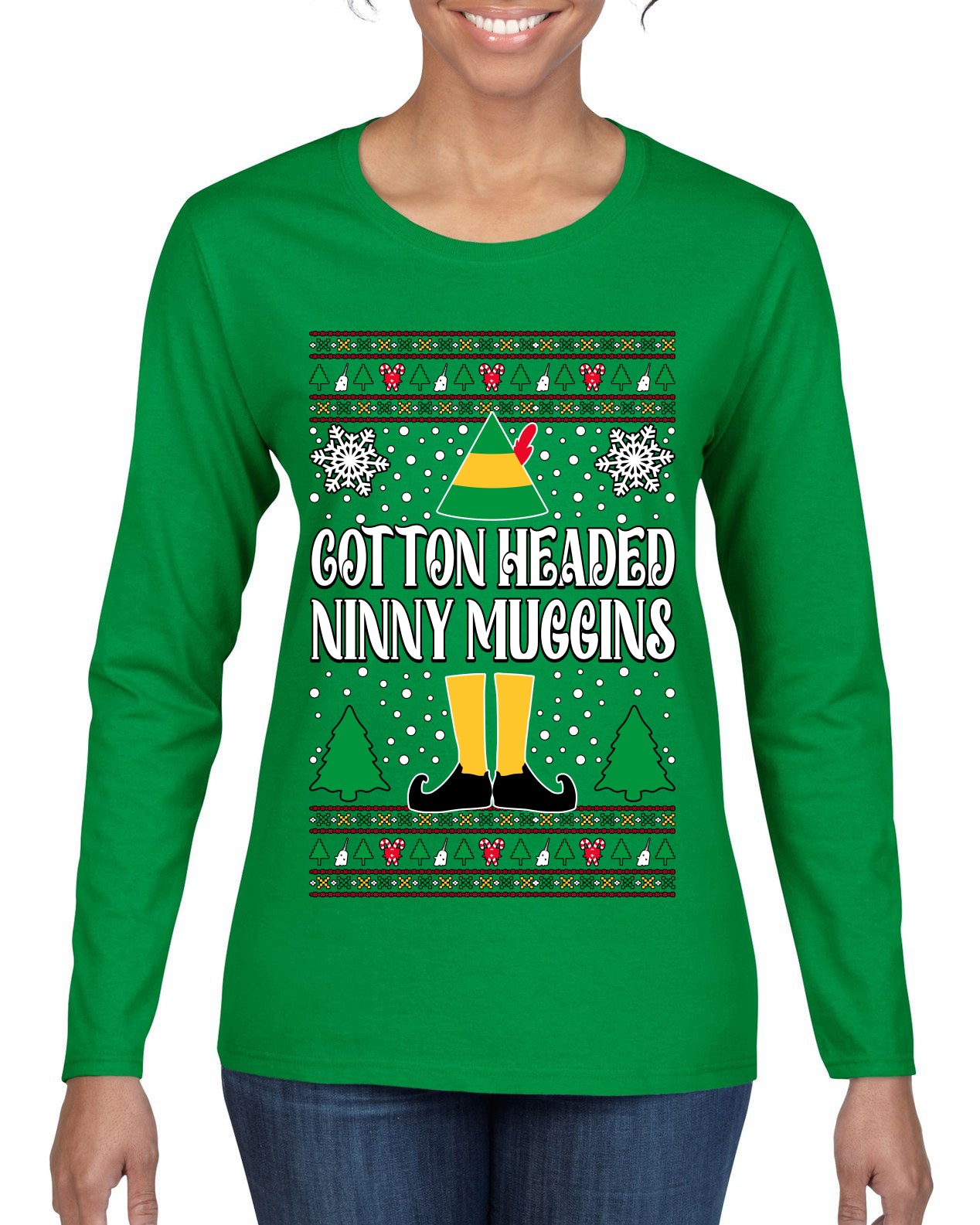 Cotton Headed Muggins Christmas Movie Quote Ugly Christmas Sweater Womens Graphic Long Sleeve T-Shirt