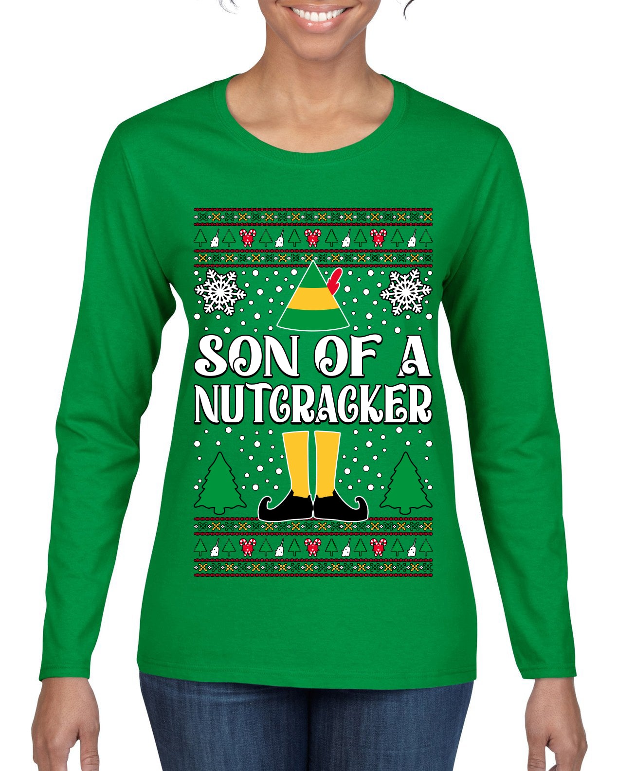 Son Of A Nutcracker Christmas Movie Quote Ugly Christmas Sweater Womens Graphic Long Sleeve T-Shirt
