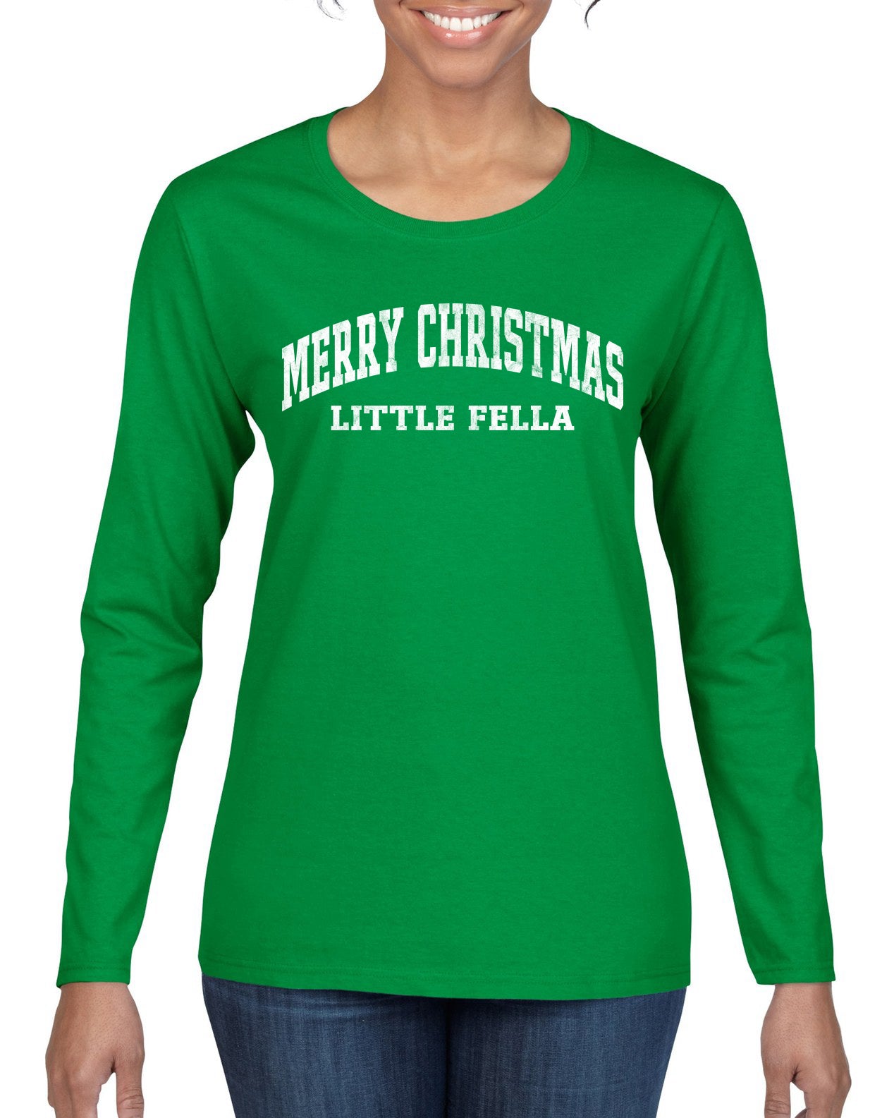 Vintage Movie Quote Merry Christmas Little Fella Christmas Womens Graphic Long Sleeve T-Shirt