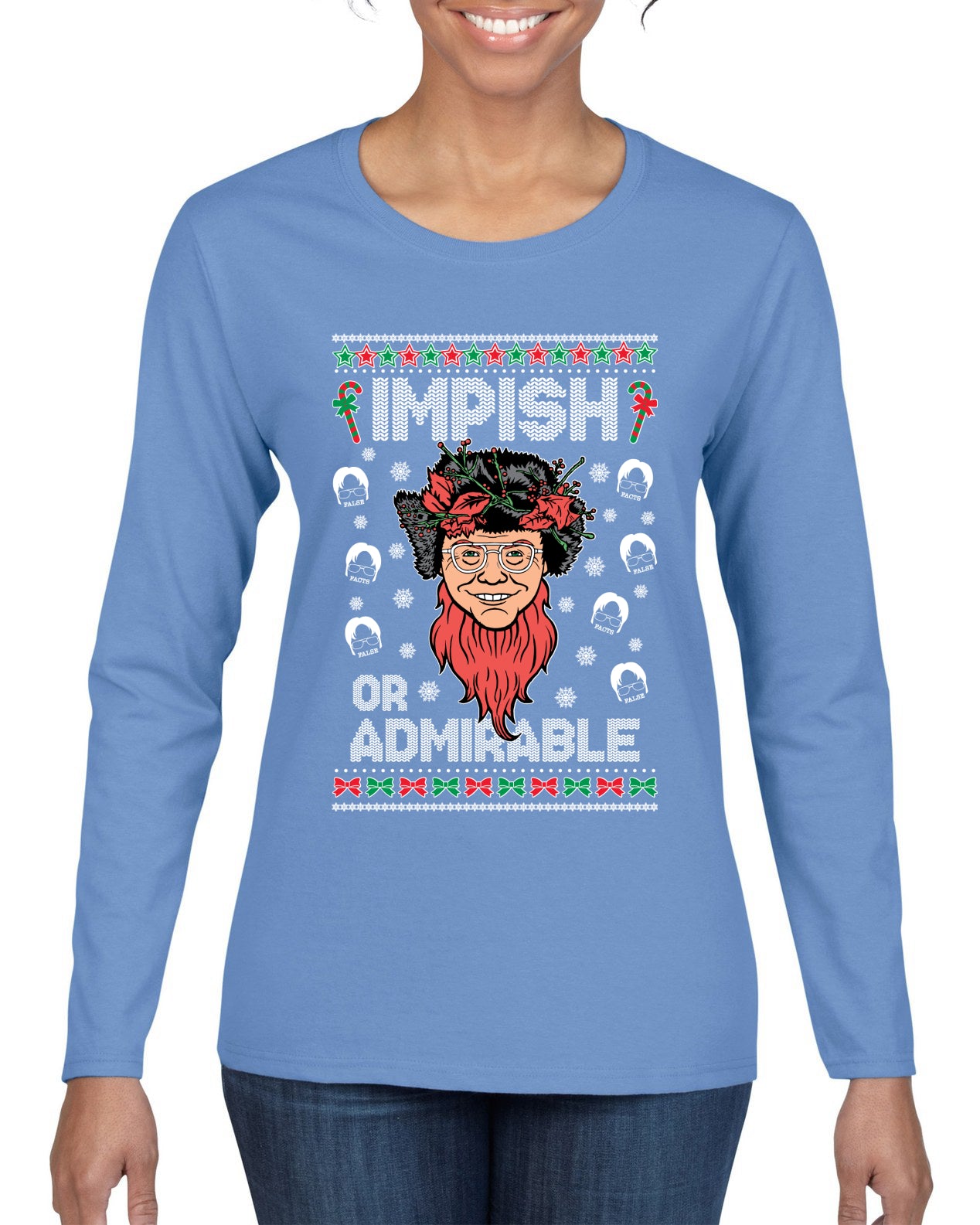 Impish or Admirable Dwight Schrute Ugly Christmas Sweater Womens Graphic Long Sleeve T-Shirt