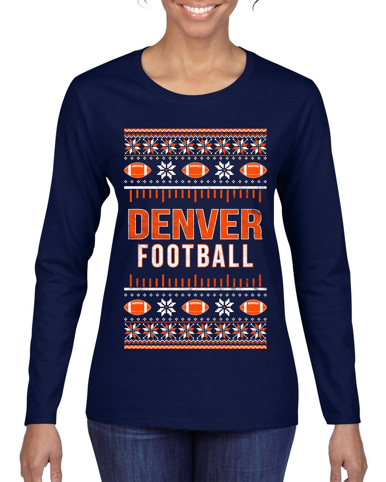 City of Denver DEN American Football Fantasy Fan Ugly Christmas Sweater Unisex Crewneck Sweatshirt