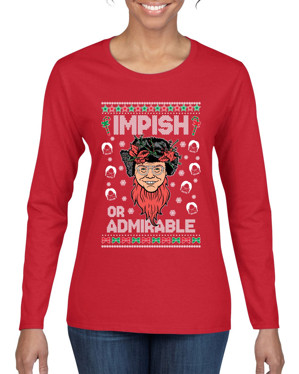 Impish or Admirable Dwight Schrute Ugly Christmas Sweater Womens Graphic Long Sleeve T-Shirt