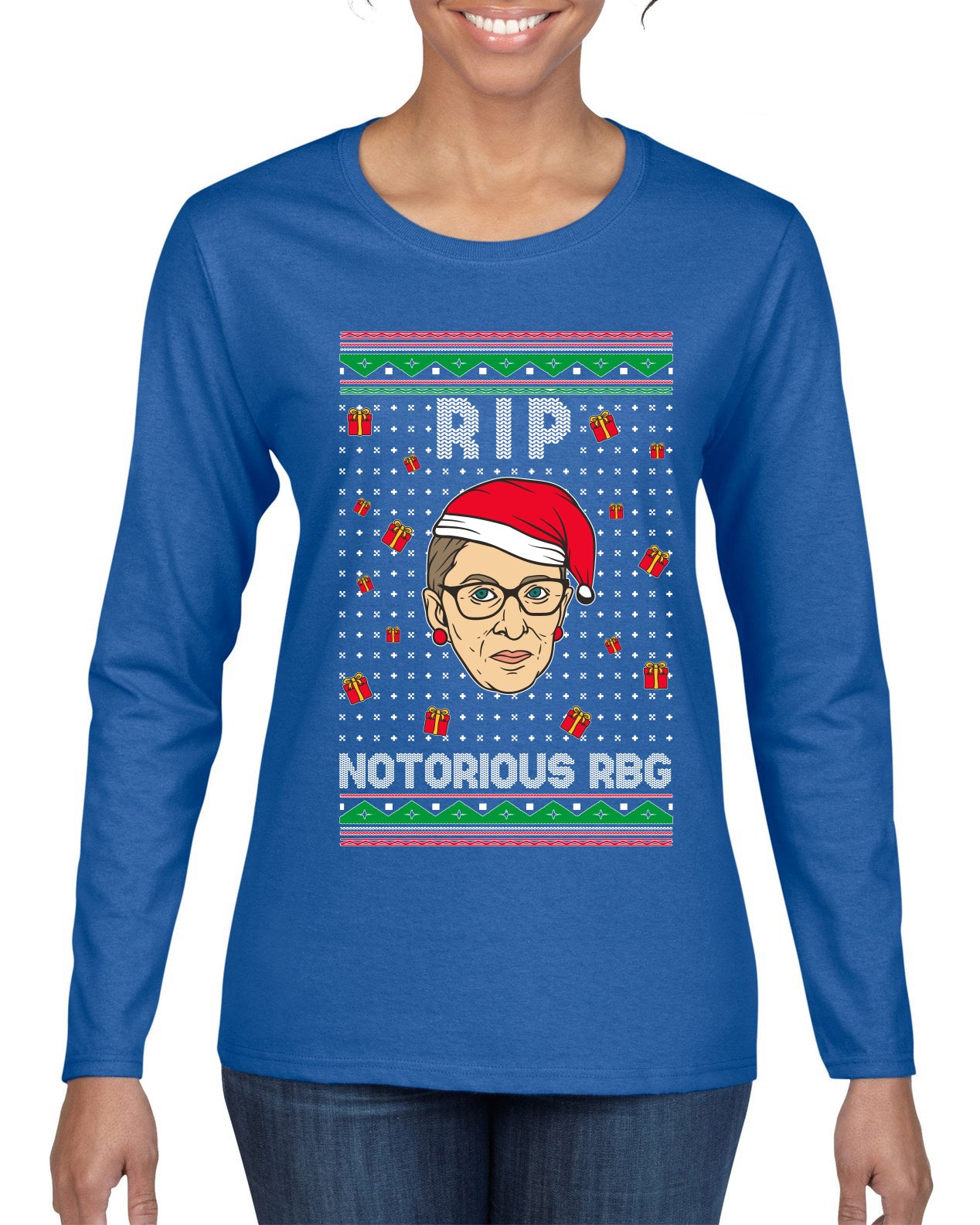 RIP Notorious RBG Ruth Bader Ginsburg Ugly Christmas Sweater Womens Graphic Long Sleeve T-Shirt