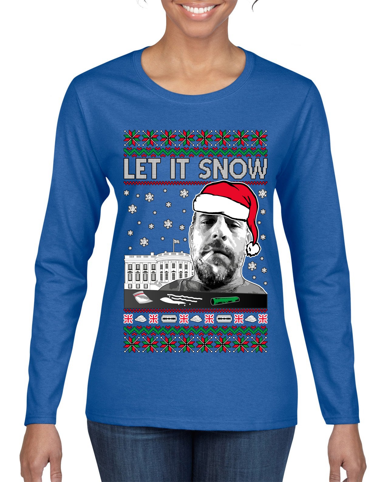 Hunter Let It Snow Biden Ugly Christmas Sweater Womens Graphic Long Sleeve T-Shirt