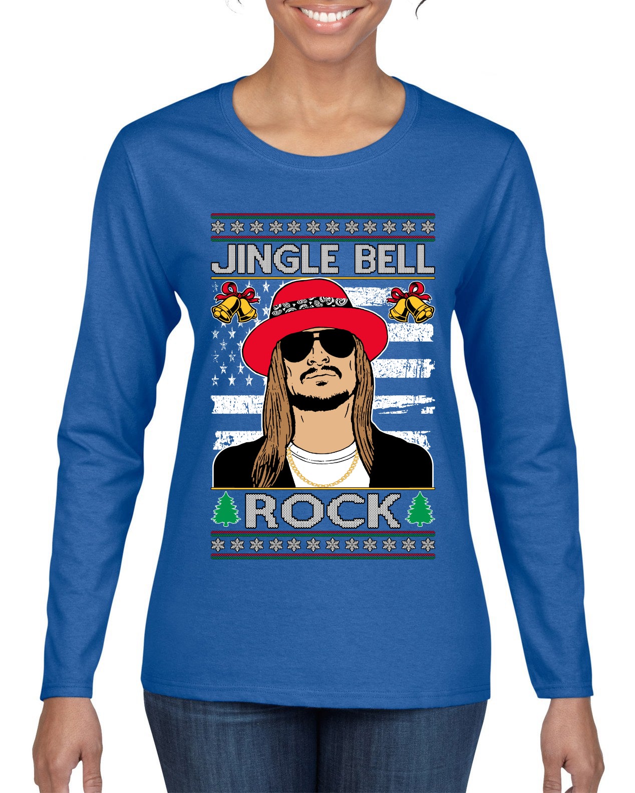 Jingle Bell Rock Kid Rapper Country Music Ugly Christmas Sweater Womens Graphic Long Sleeve T-Shirt