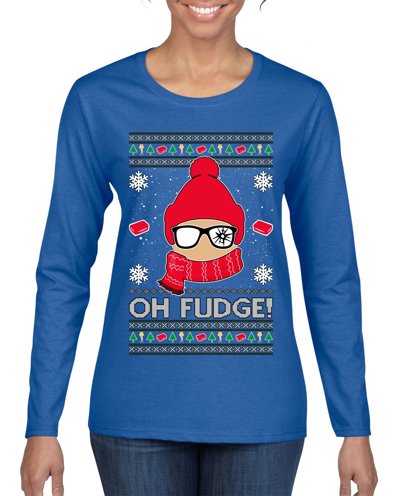 Oh Fudge Funny Story Ugly Christmas Sweater Womens Graphic Long Sleeve T-Shirt
