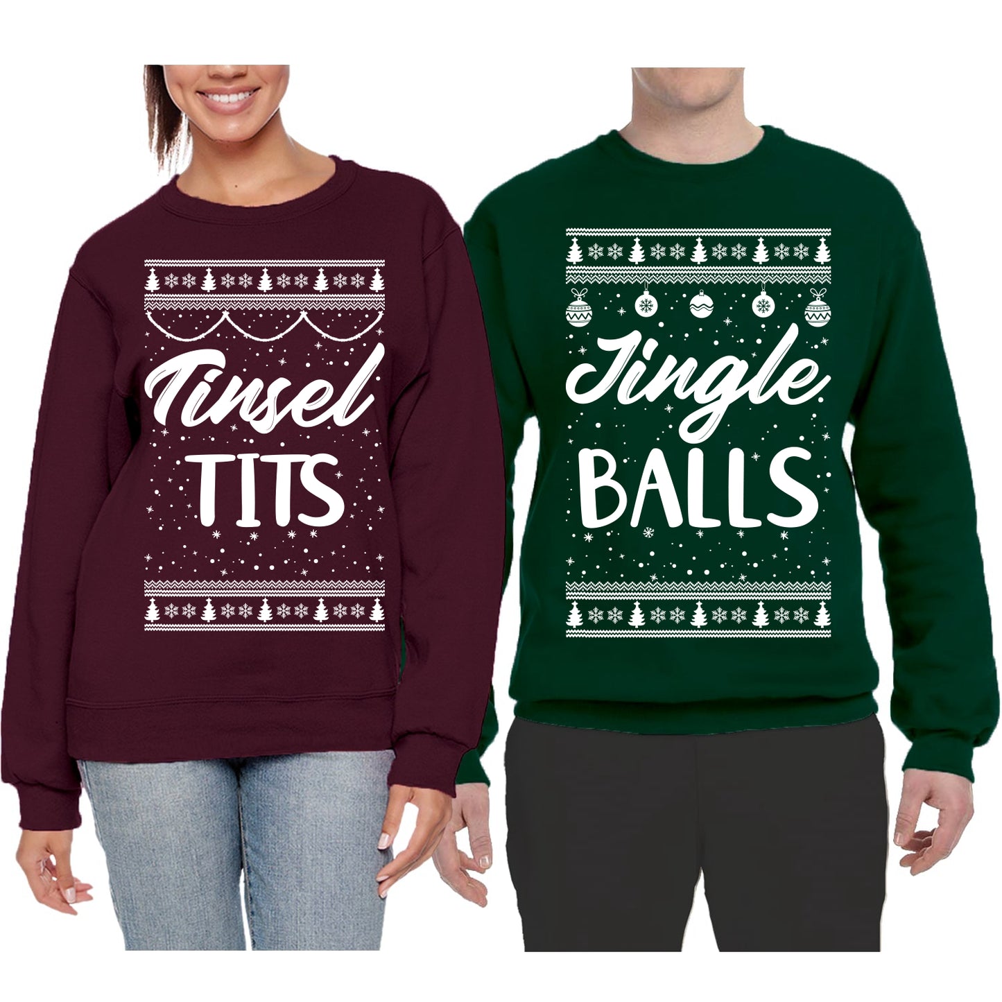 Tinsel Tits… Jingle Balls Ugly Christmas Sweater Matching Couples Crewneck Sweater