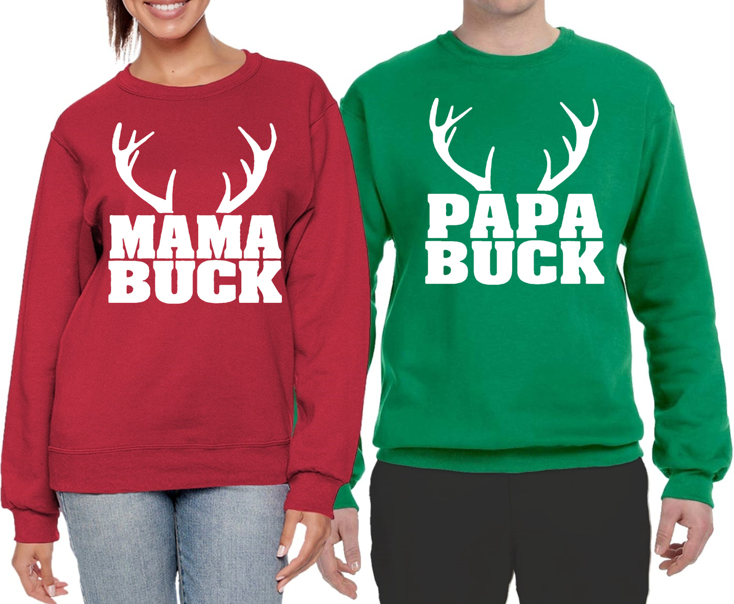Mama Buck and Papa Buck Matching Couples Crewneck Sweater