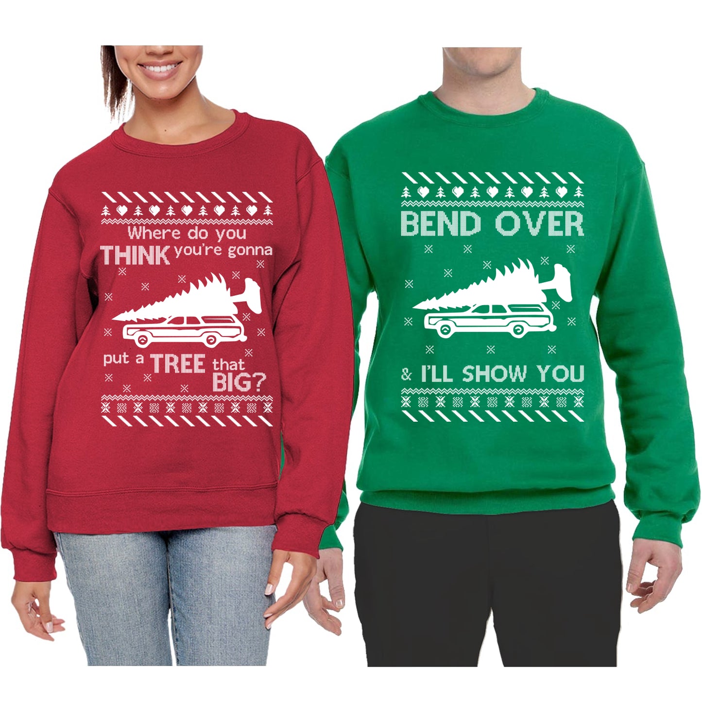 Tree That Big Bend Over and I'll Show You Matching Couples Crewneck Sweater