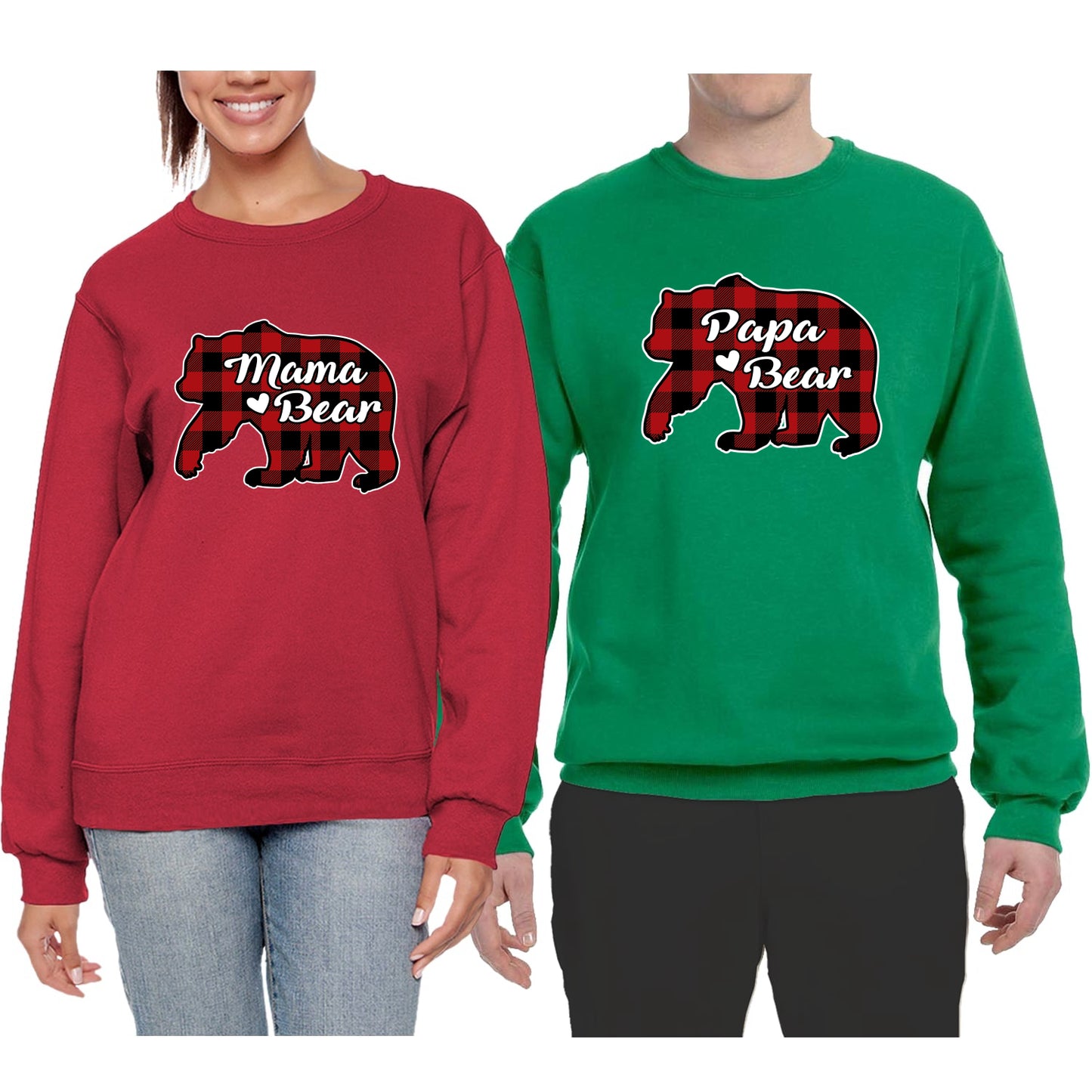 Papa Bear Mama Bear Cool Plaid Matching Design Matching Couples Crewneck Sweater