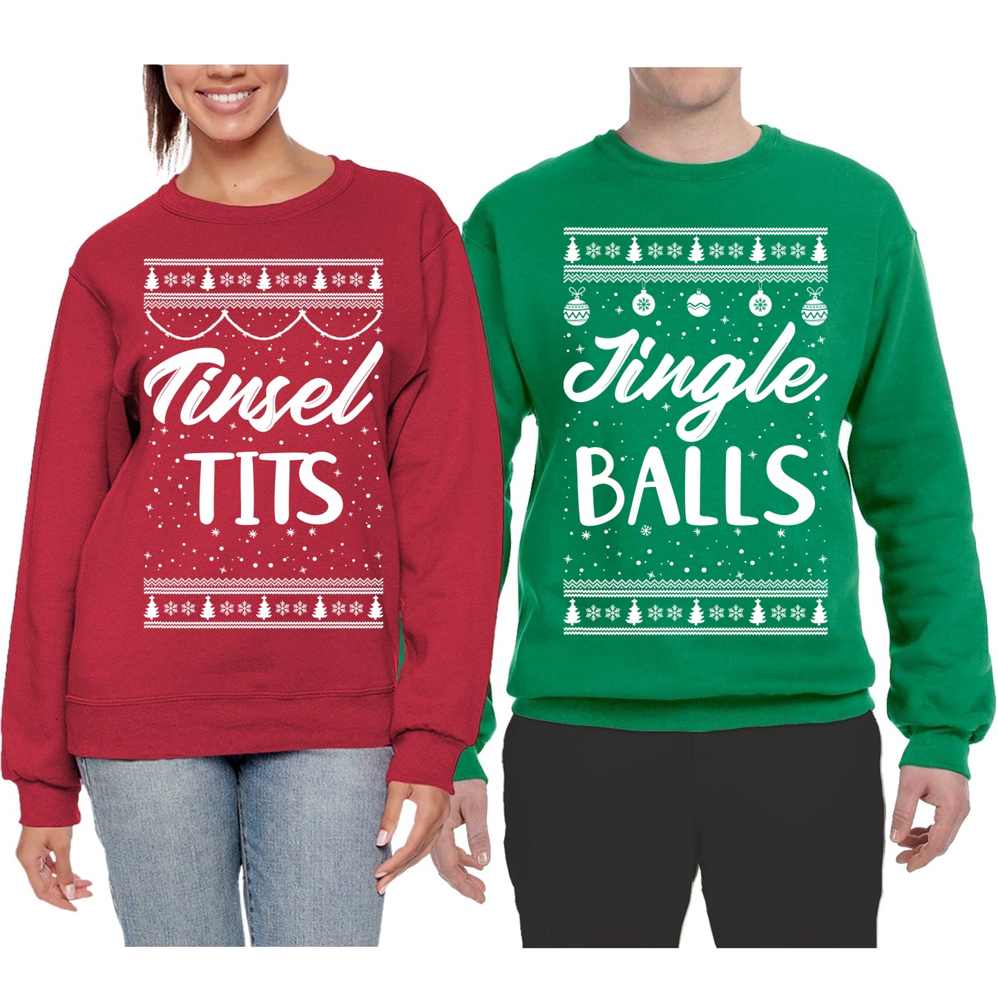 Tinsel Tits… Jingle Balls Ugly Christmas Sweater Matching Couples Crewneck Sweater