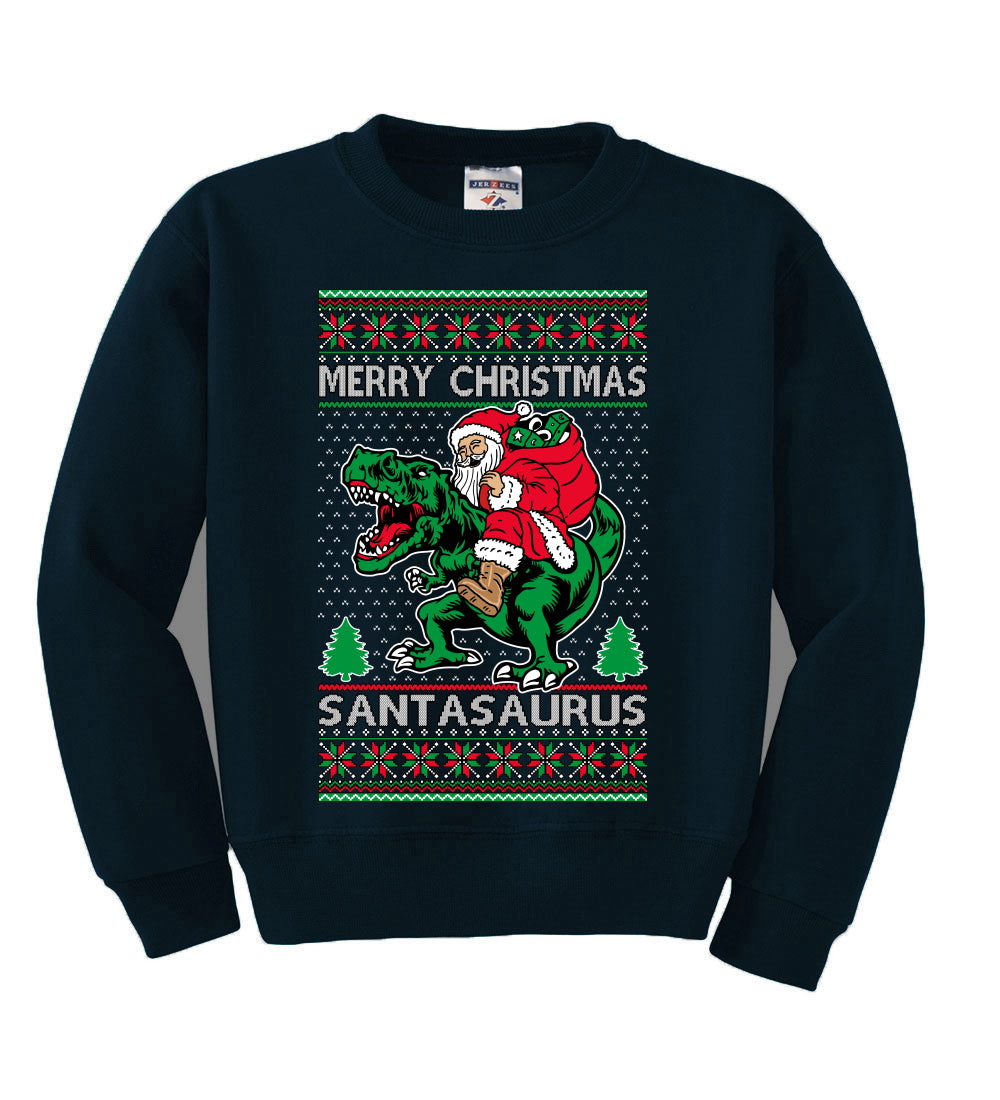Santasaurus Dinosaur Santa Merry Christmas Christmas Unisex Boys Girls Crewneck Graphic Sweatshirt
