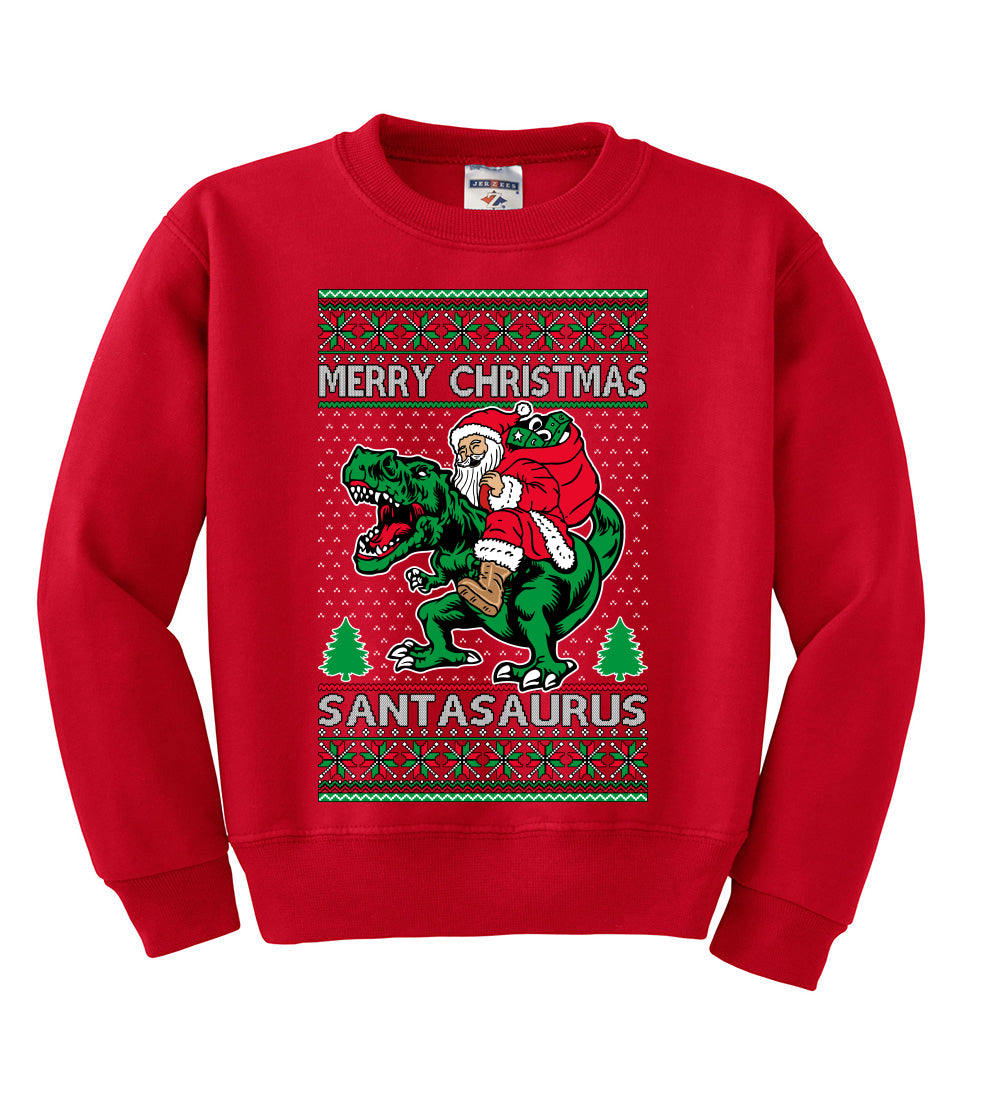 Santasaurus Dinosaur Santa Merry Christmas Christmas Unisex Boys Girls Crewneck Graphic Sweatshirt