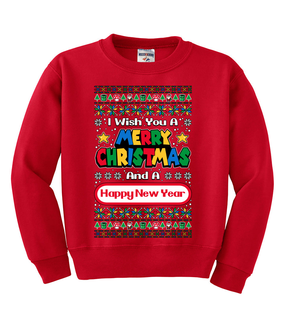 8-Bit Video Game Merry Christmas And A Happy New Year Christmas Unisex Boys Girls Crewneck Graphic Sweatshirt