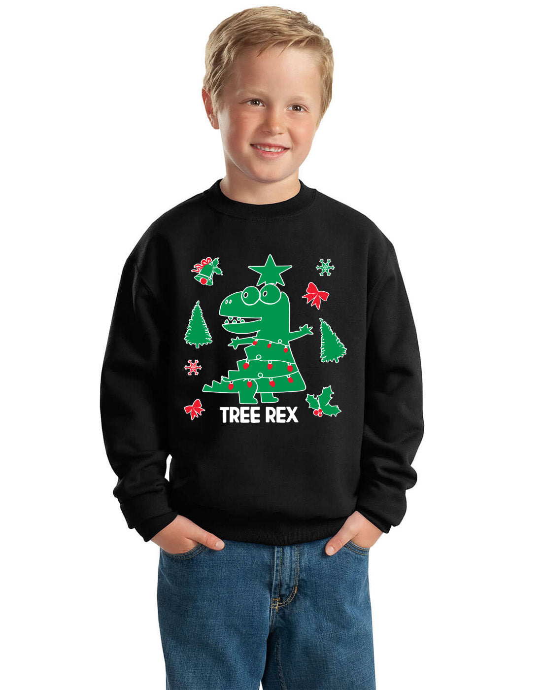 Christmas Trex Tree Rex Ugly Christmas Sweater Boys Crewneck Graphic Sweatshirt