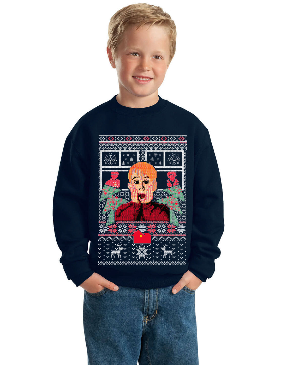 Kevin Home alone Kid Ugly Christmas Sweater Unisex Boys Girls Crewneck Graphic Sweatshirt