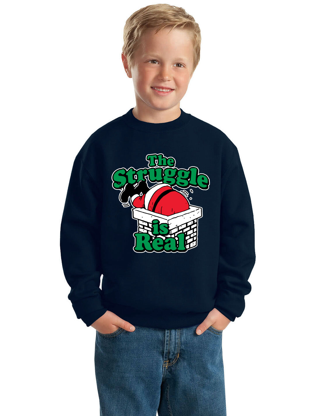The Struggle is Real Xmas Ugly Christmas Sweater Boys Crewneck Graphic Sweatshirt