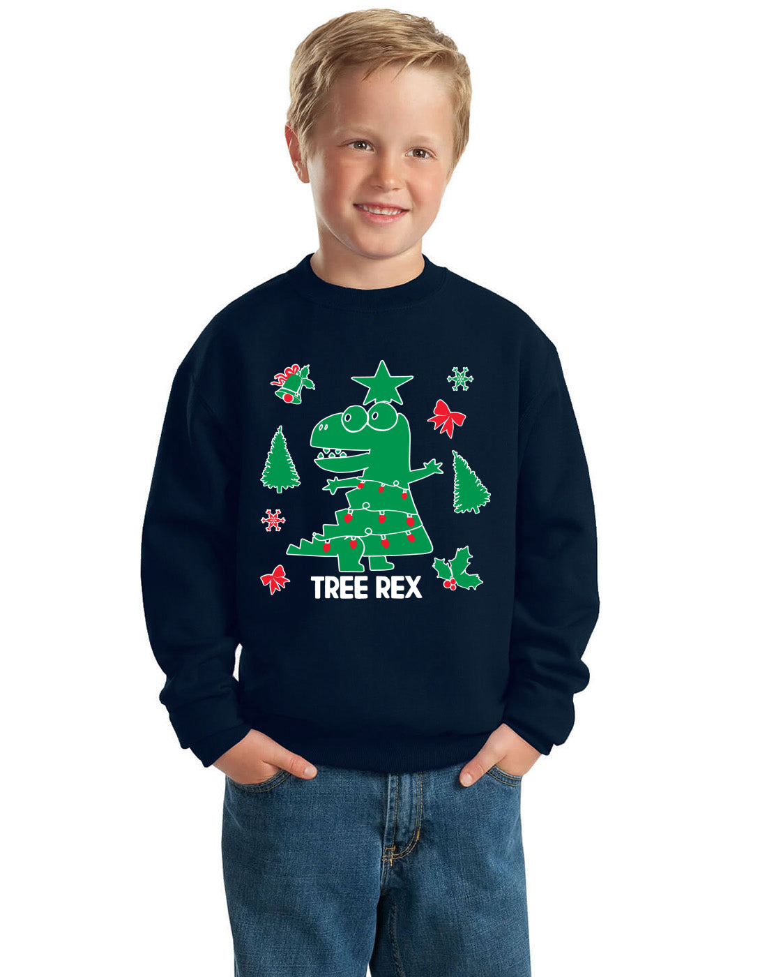 Christmas Trex Tree Rex Ugly Christmas Sweater Boys Crewneck Graphic Sweatshirt