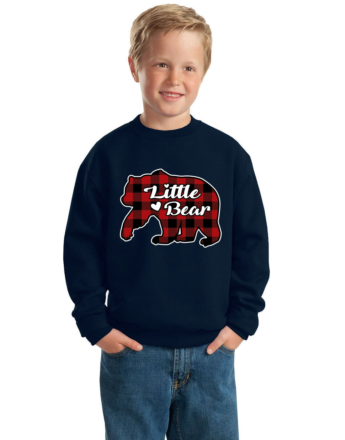 Plaid Little Bear Christmas Unisex Boys Girls Crewneck Graphic Sweatshirt