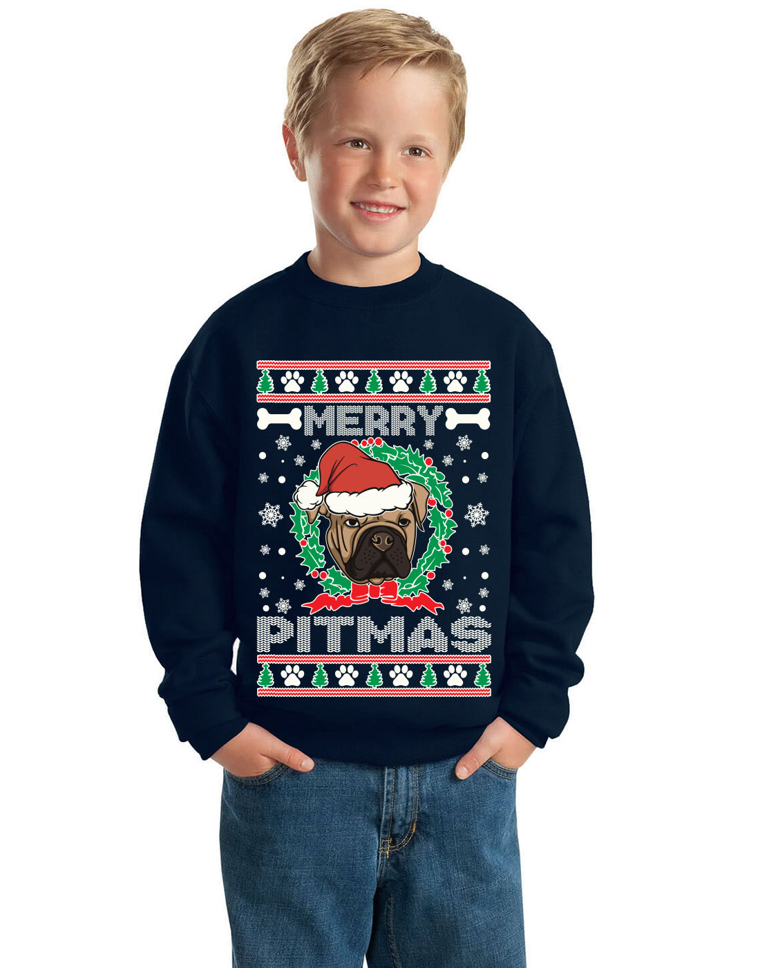 Merry Pitmas Ugly Christmas Sweater Unisex Boys Girls Crewneck Graphic Sweatshirt