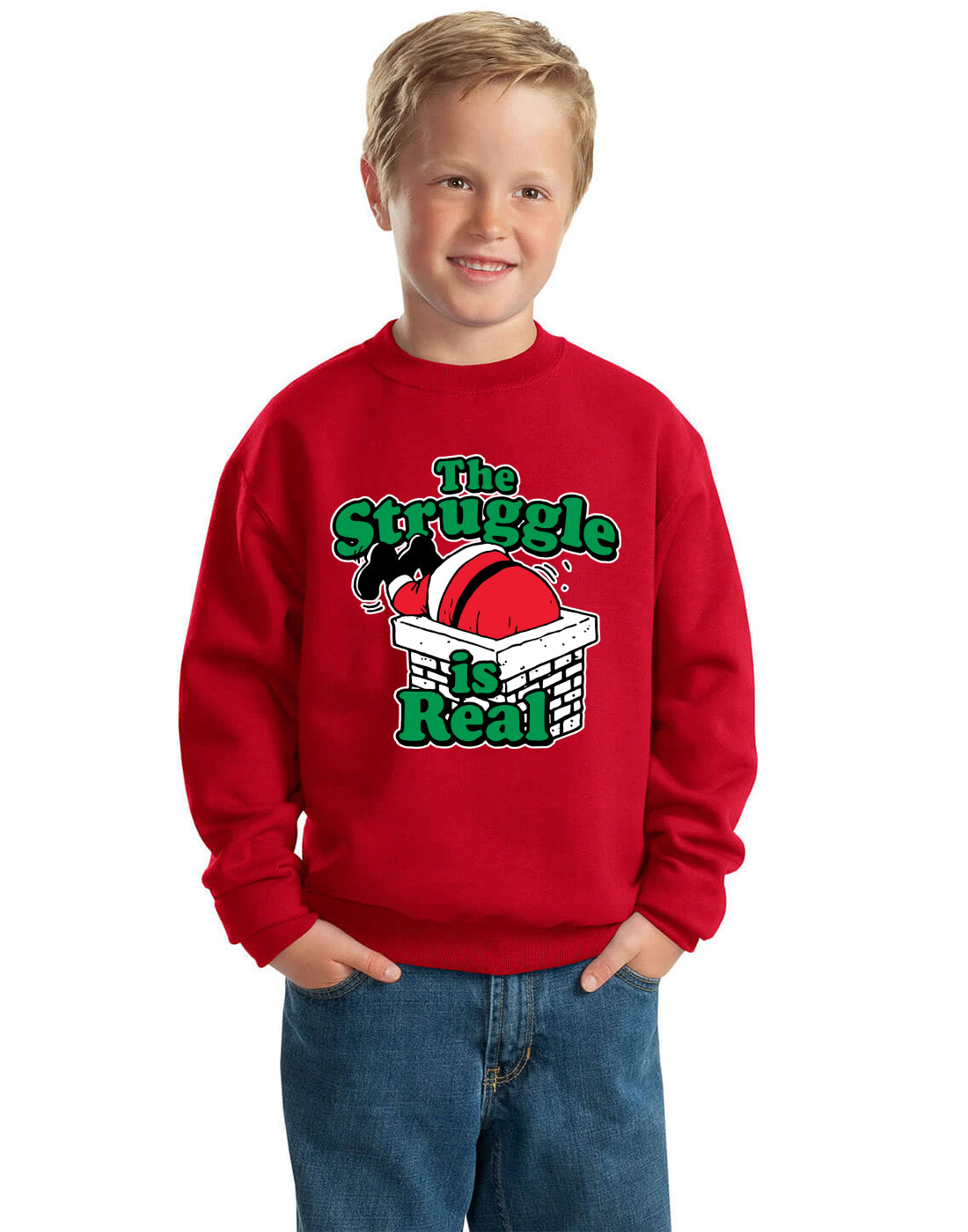 The Struggle is Real Xmas Ugly Christmas Sweater Boys Crewneck Graphic Sweatshirt
