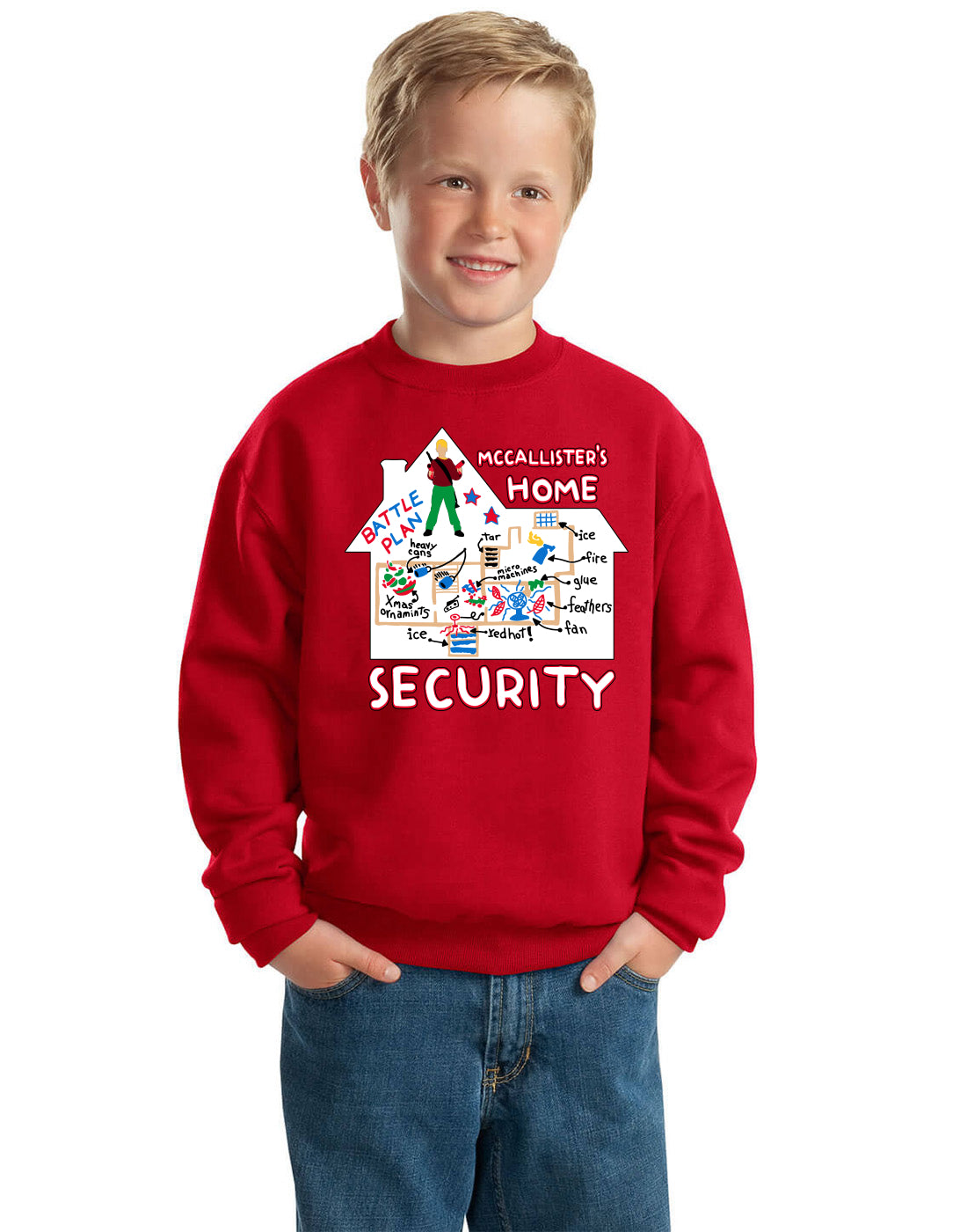 McCallister's Home Security Battle Plans Alone Christmas Unisex Boys Girls Crewneck Graphic Sweatshirt