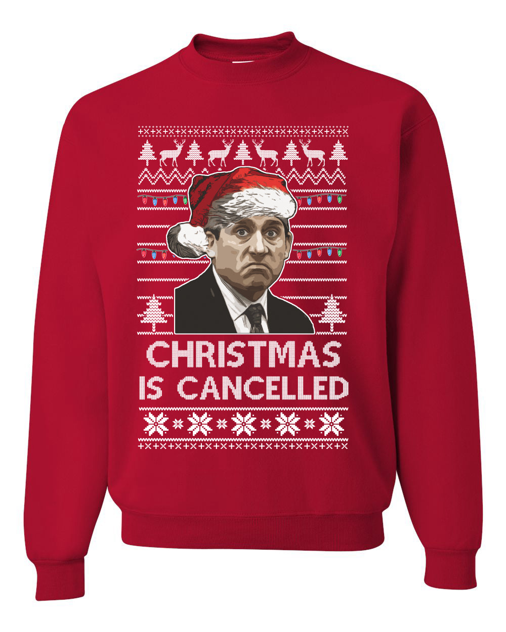 Christmas Is Cancelled Michael Scott Office Ugly Christmas Sweater Unisex Crewneck Graphic Sweatshirt