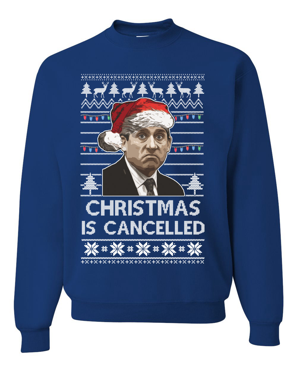 Christmas Is Cancelled Michael Scott Office Ugly Christmas Sweater Unisex Crewneck Graphic Sweatshirt