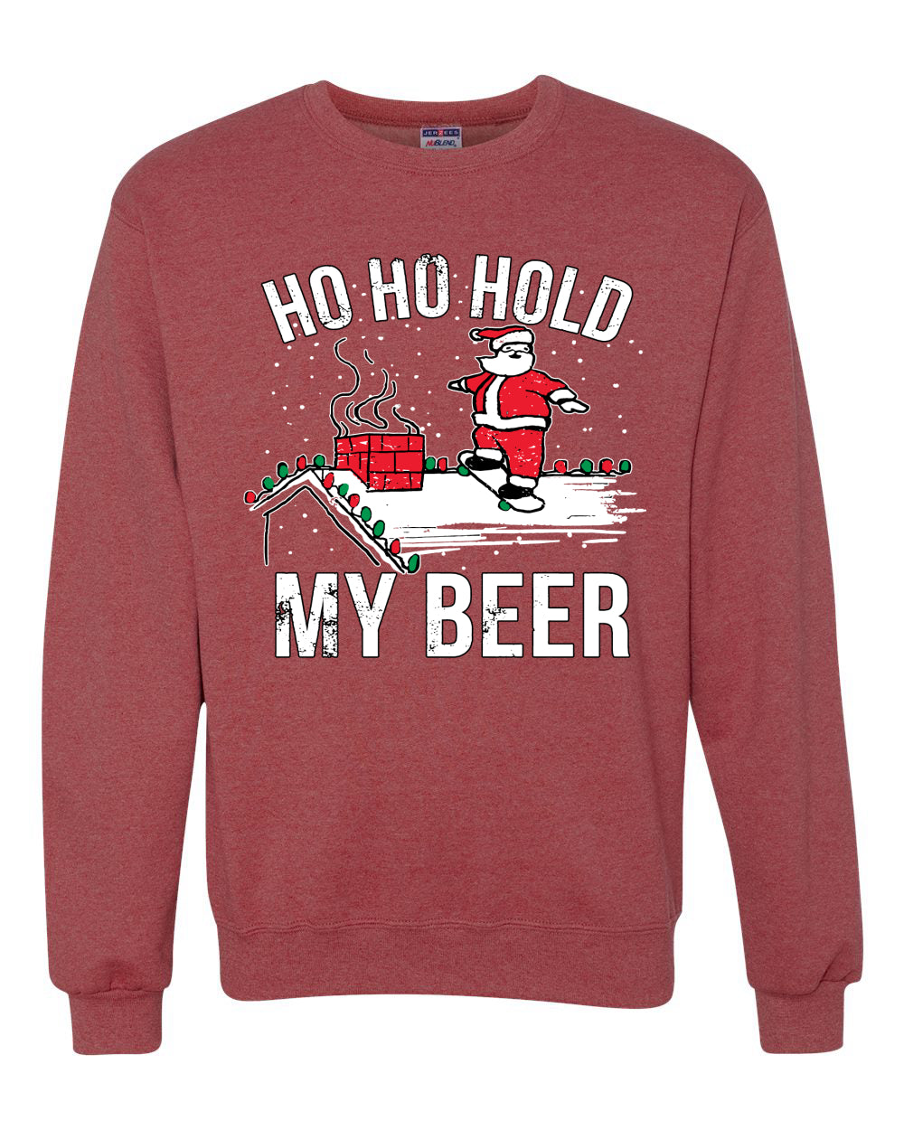Ho Ho Hold my Beer Skateboarding Santa Ugly Christmas Sweater Christmas Unisex Crewneck Graphic Sweatshirt