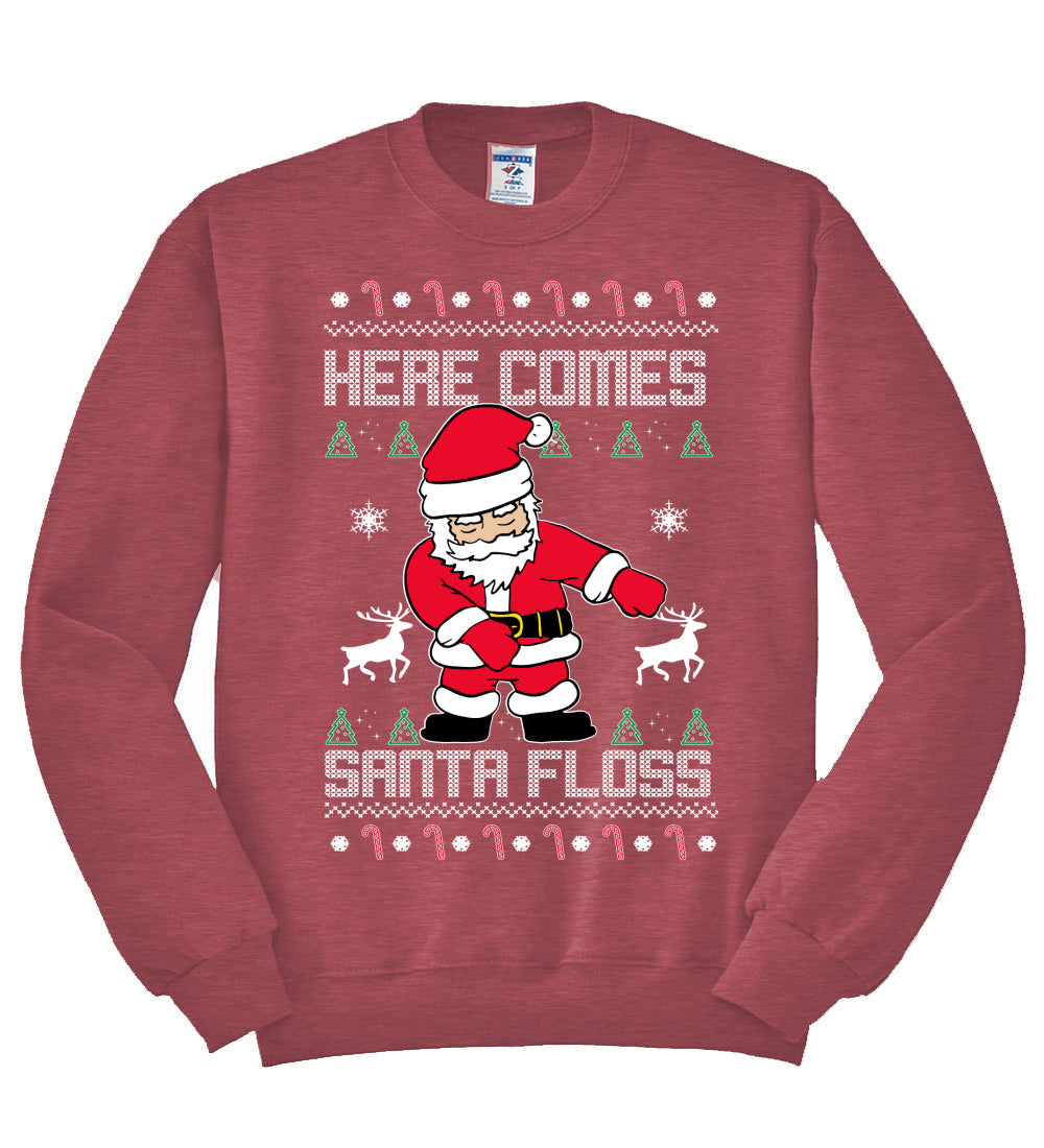 Here Comes Santa Floss Funny Dance Moves Christmas Unisex Crewneck Graphic Sweatshirt