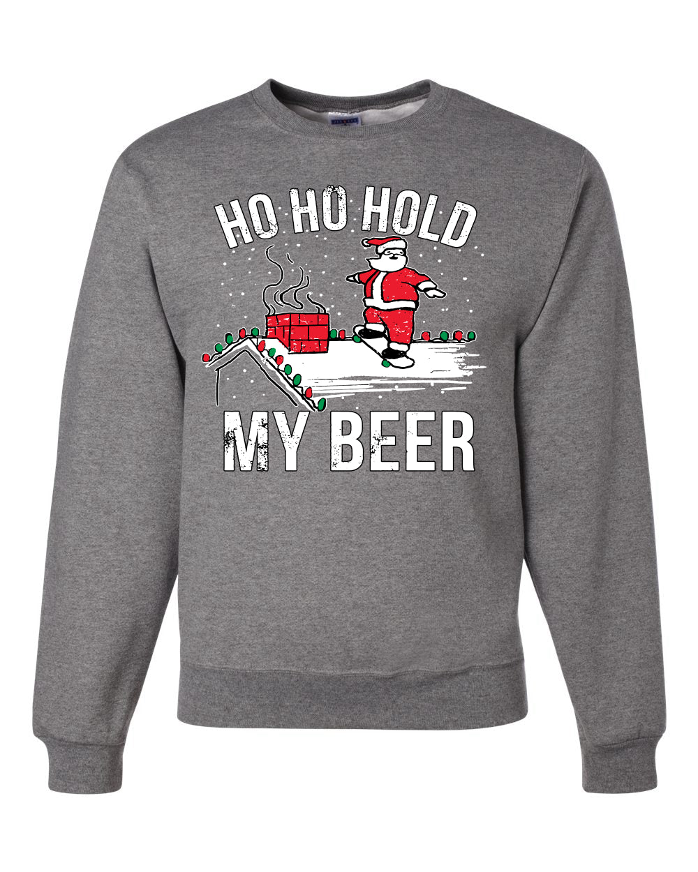 Ho Ho Hold my Beer Skateboarding Santa Merry Christmas Unisex Crewneck Graphic Sweatshirt