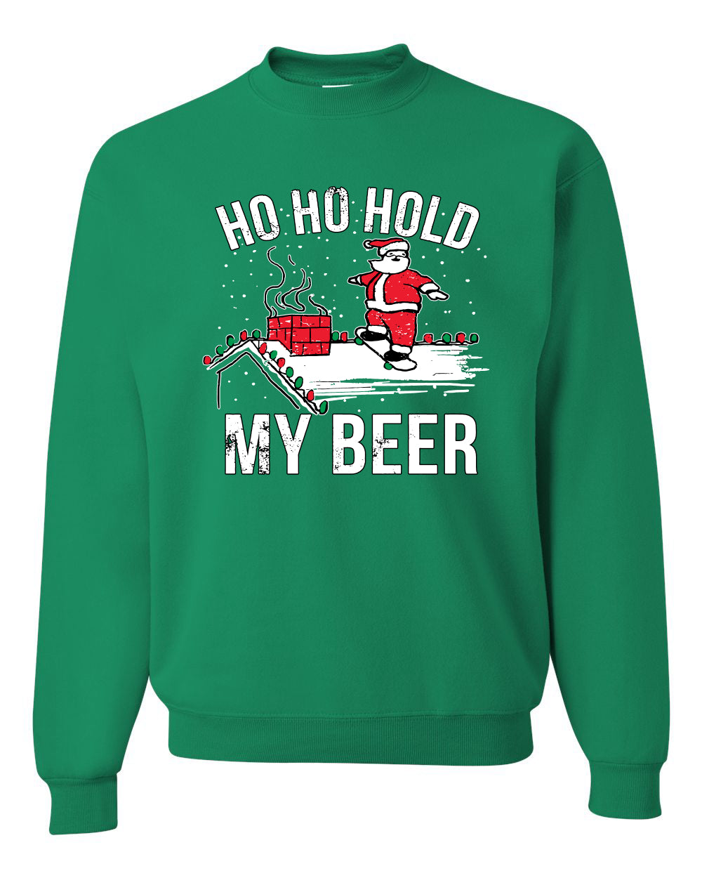 Ho Ho Hold my Beer Skateboarding Santa Merry Christmas Unisex Crewneck Graphic Sweatshirt