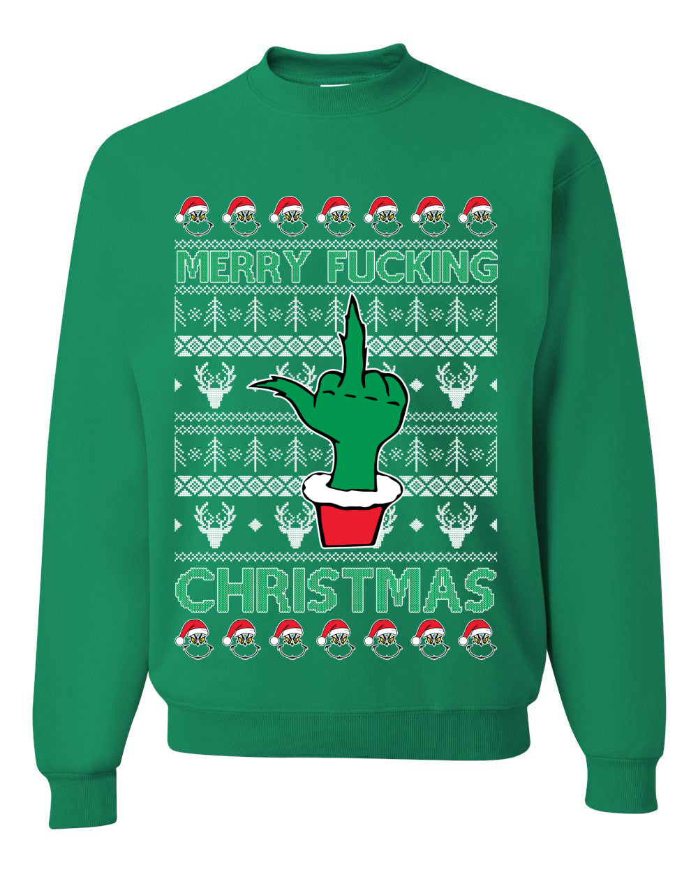 Merry Fucking Christmas Middle Finger Ugly Christmas Sweater Unisex Crewneck Graphic Sweatshirt