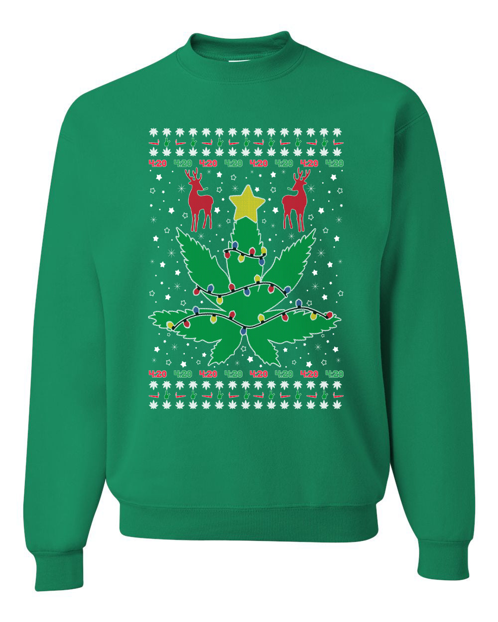 Funny 4/20 Weed Merry Ugly Christmas Sweater Unisex Crewneck Graphic Sweatshirt