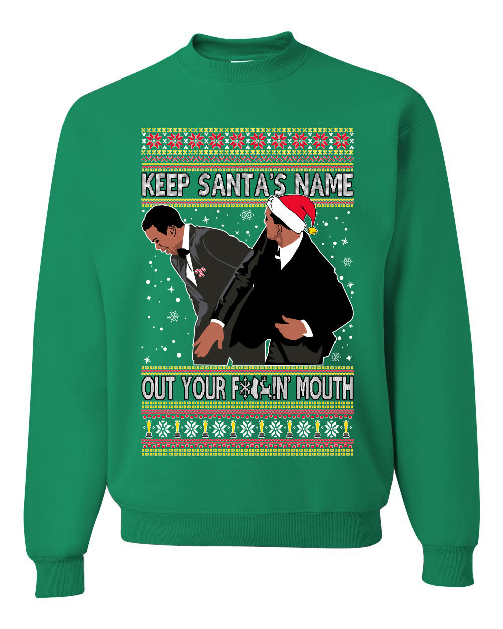 Will Smith Slapping Chris Rock Award Show Meme Clean Ugly Christmas Sweater Unisex Crewneck Graphic Sweatshirt