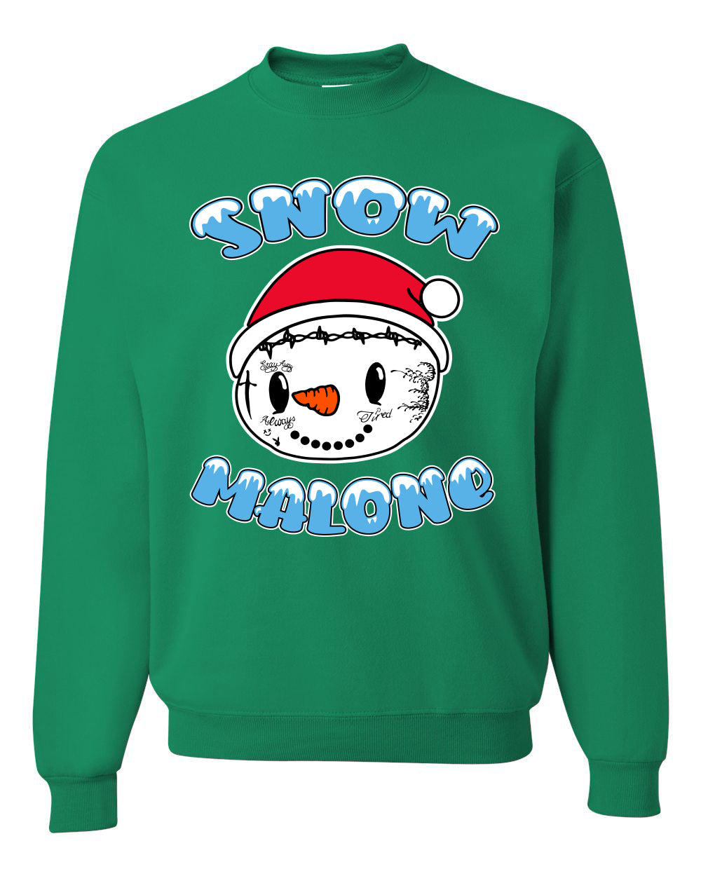 Snow Malone Snowman Face Tatoo Funny Parody Ugly Christmas Sweater Unisex Crewneck Graphic Sweatshirt