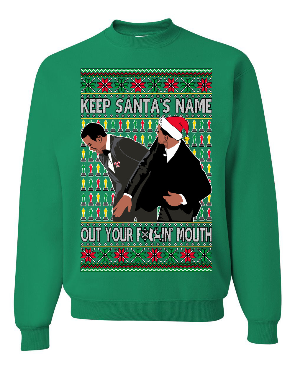 Will Slapping Chris Wife Joke Award Show Meme Parody Clean Ugly Christmas Sweater Unisex Crewneck Graphic Sweatshirt