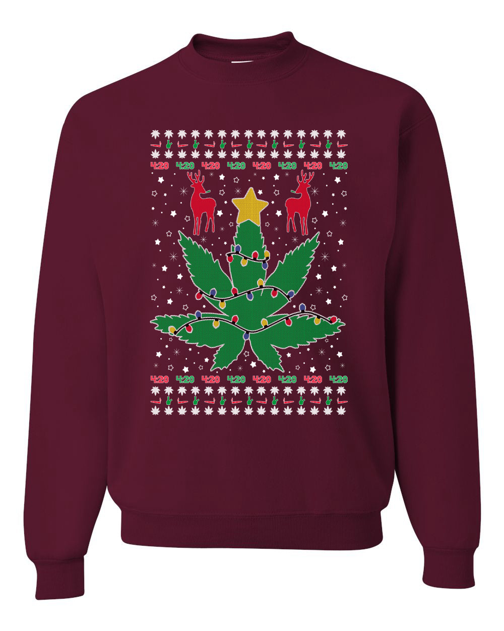 Funny 4/20 Weed Merry Ugly Christmas Sweater Unisex Crewneck Graphic Sweatshirt