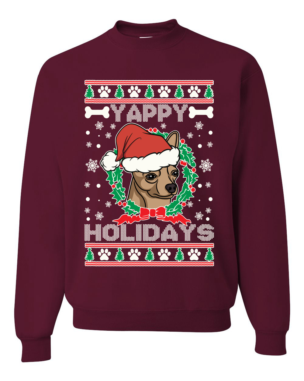 Yappy Holidays Merry Ugly Christmas Sweater Unisex Crewneck Graphic Sweatshirt
