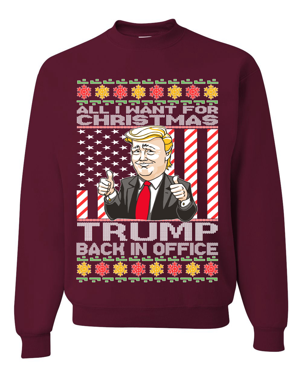 All I Want For Christmas is Trump Back In Office Merry Ugly Christmas Sweater Unisex Crewneck Graphic Sweatshirt