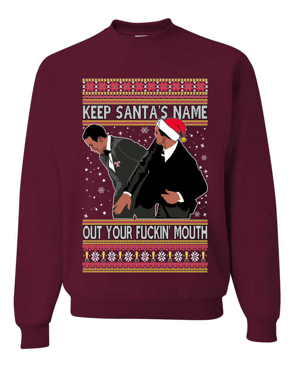 Will Smith Slapping Chris Rock Meme Award Show Ugly Christmas Sweater Unisex Crewneck Graphic Sweatshirt