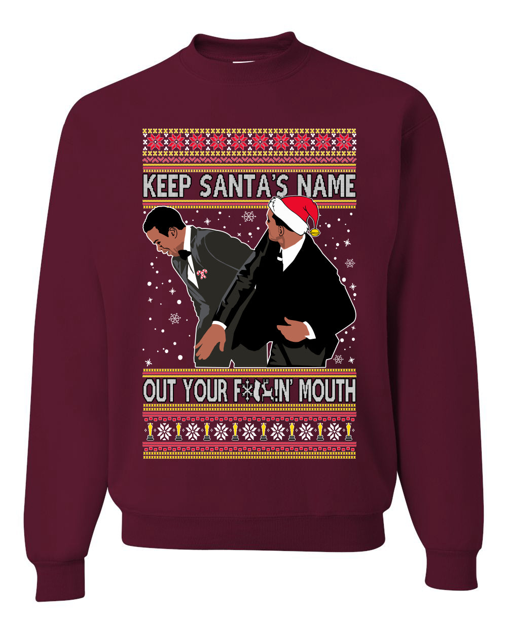 Will Smith Slapping Chris Rock Award Show Meme Clean Ugly Christmas Sweater Unisex Crewneck Graphic Sweatshirt